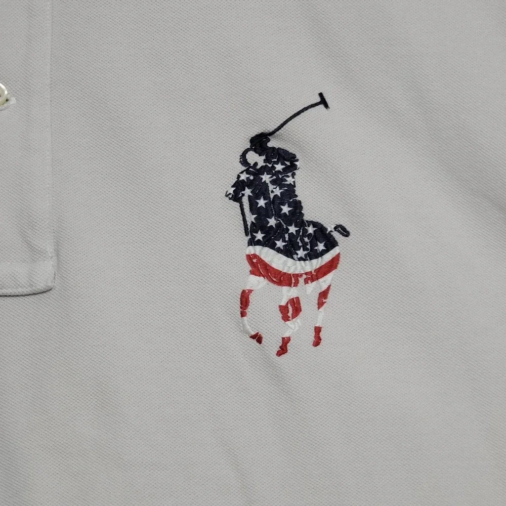 Polo Ralph Lauren Polo Shirt Mens 3XB White Custom Slim Fit American Flag Pony